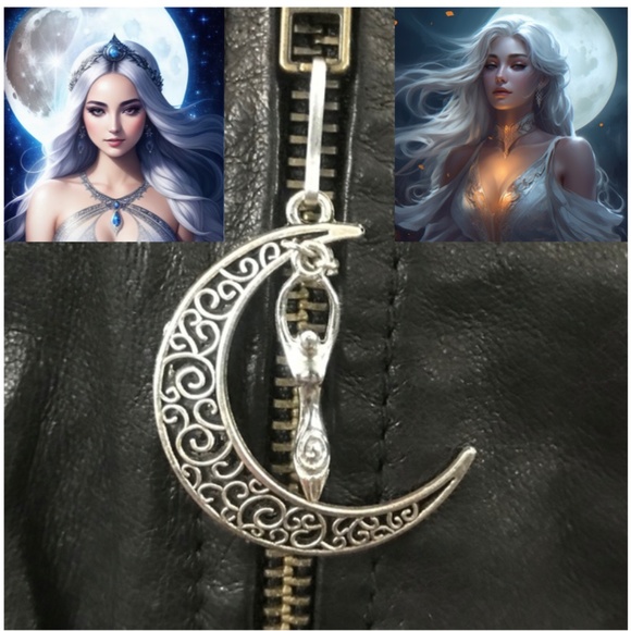 Moon Goddess Handmade Silver Zipper Pull Artemis Rhiannon Greek Celtic Mythology - Picture 1 of 13